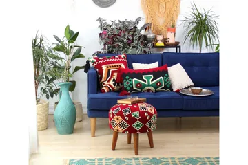 Tarrytown Sittepuff 46 cm - Rød/Grønn - Møbler - Stoler & lenestoler - Krakk - Puff