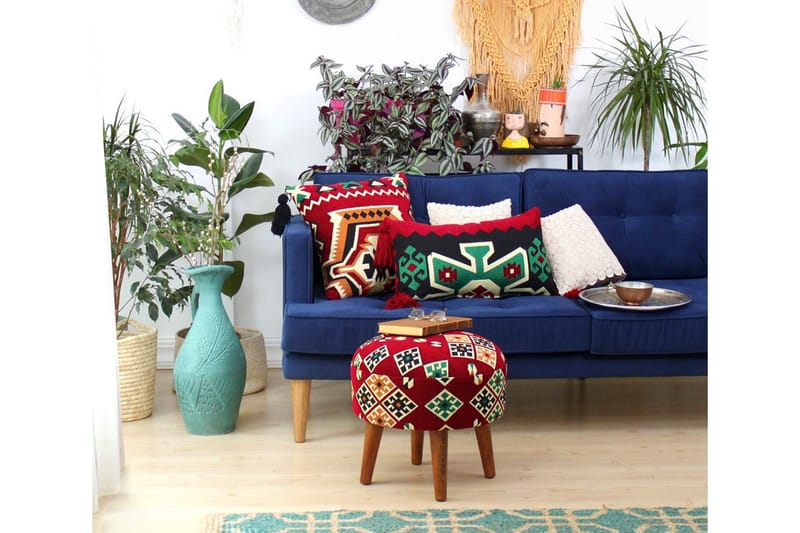 Tarrytown Sittepuff 46 cm - Rød/Grønn - Møbler - Stoler & lenestoler - Krakk - Puff