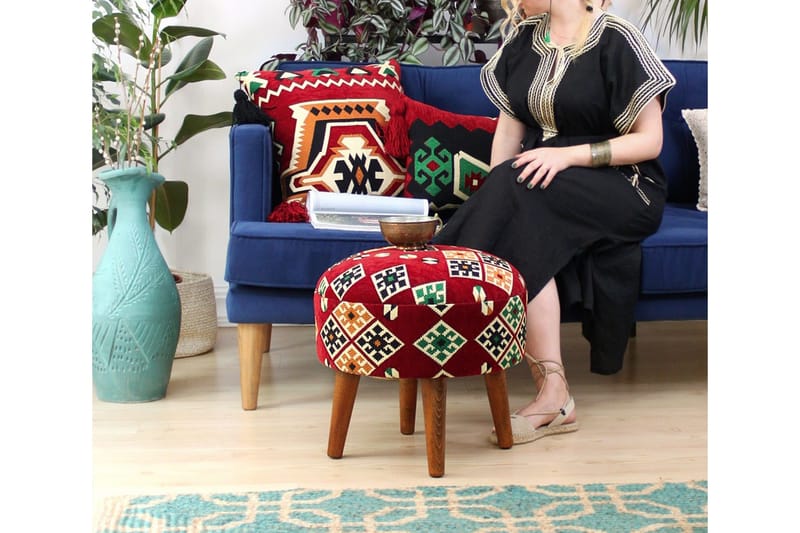 Tarrytown Sittepuff 46 cm - Rød/Grønn - Møbler - Stoler & lenestoler - Krakk - Puff