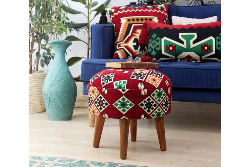 Tarrytown Sittepuff 46 cm - Rød/Grønn - Møbler - Stoler & lenestoler - Krakk - Puff