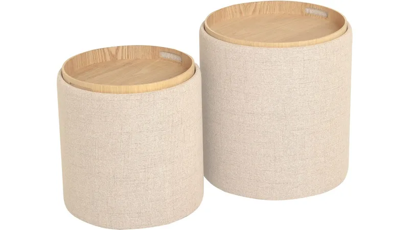 Velmira Puff 2 deler 39 cm Rund - Beige - Møbler - Stoler & lenestoler - Krakk - Puff - Sittepuff med oppbevaring