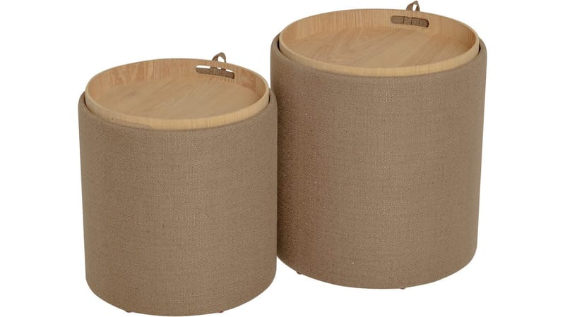 Velmira puff 2 deler 39 cm rund - Mørk beige - Møbler - Stoler & lenestoler - Krakk - Puff - Sittepuff med oppbevaring