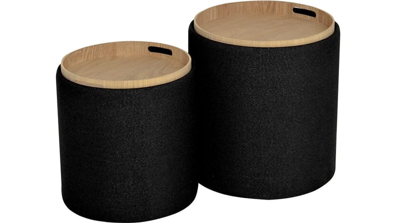 Velmira puff 2 deler 39 cm rund - Svart - Møbler - Stoler & lenestoler - Krakk - Puff - Sittepuff med oppbevaring