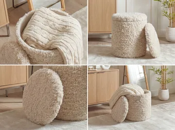 Veron rund sittepuff med oppbevaring i ullstoff - lys beige - Møbler - Stoler & lenestoler - Krakk - Puff