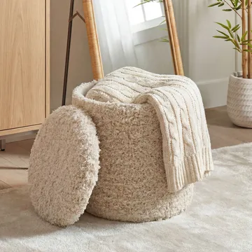 Veron rund sittepuff med oppbevaring i ullstoff - lys beige - Møbler - Stoler & lenestoler - Krakk - Puff