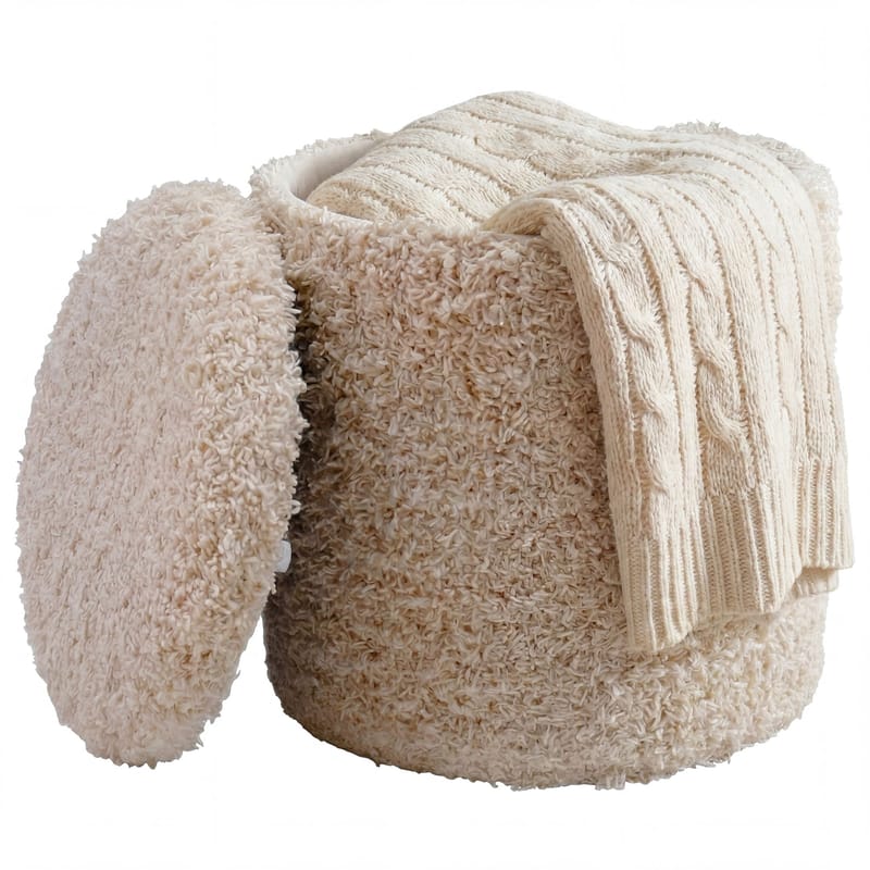 Veron rund sittepuff med oppbevaring i ullstoff - lys beige - Møbler - Stoler & lenestoler - Krakk - Puff