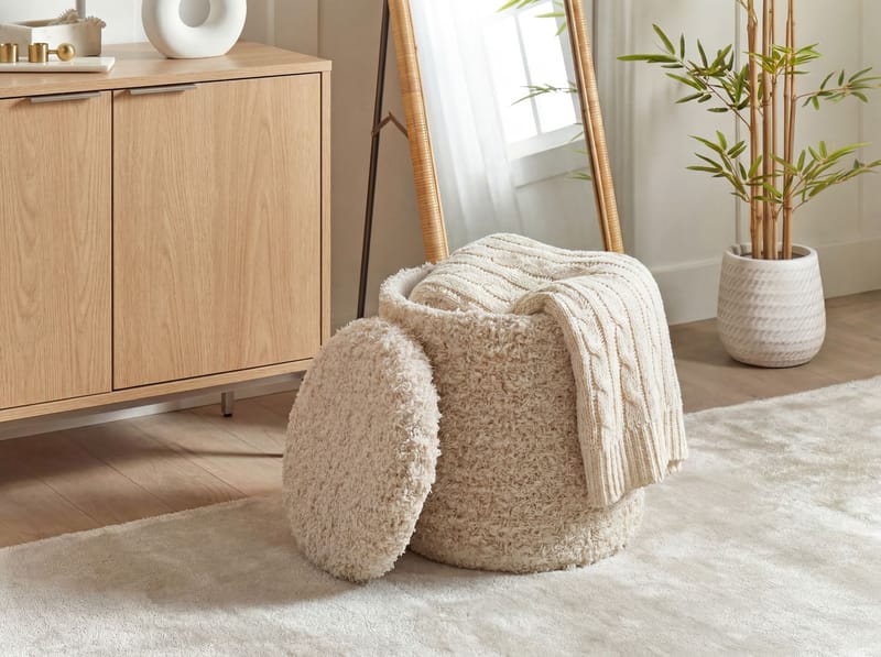 Veron rund sittepuff med oppbevaring i ullstoff - lys beige - Møbler - Stoler & lenestoler - Krakk - Puff