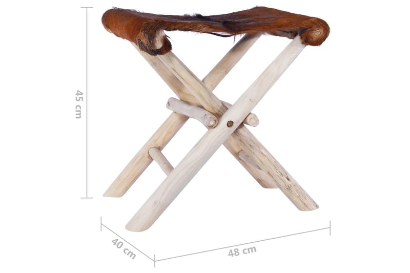 Sammenleggbar krakk ekte skinn og heltre teak - Brun - Møbler - Stoler & lenestoler - Krakk