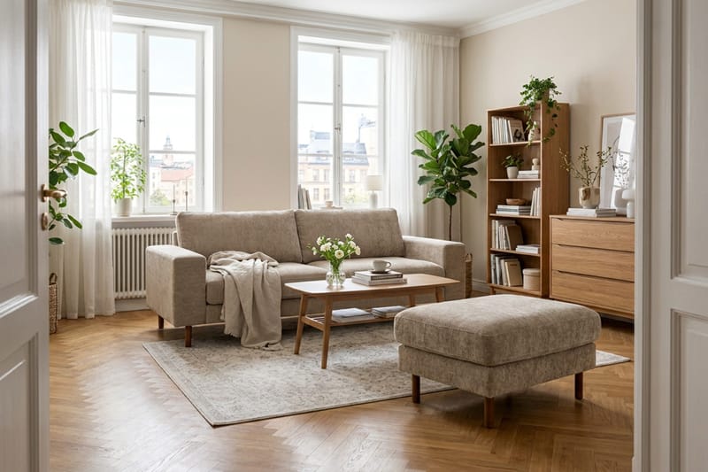Scandi fotskammel i chenille - Mørk beige - Møbler - Stoler & lenestoler - Krakk - Fotskammel