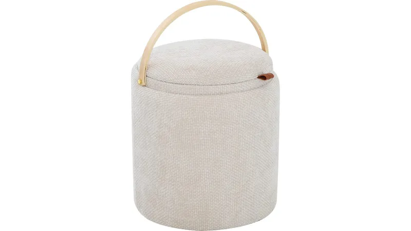 Serano puff med trehåndtak 40 cm rund - Beige - Møbler - Stoler & lenestoler - Krakk - Puff