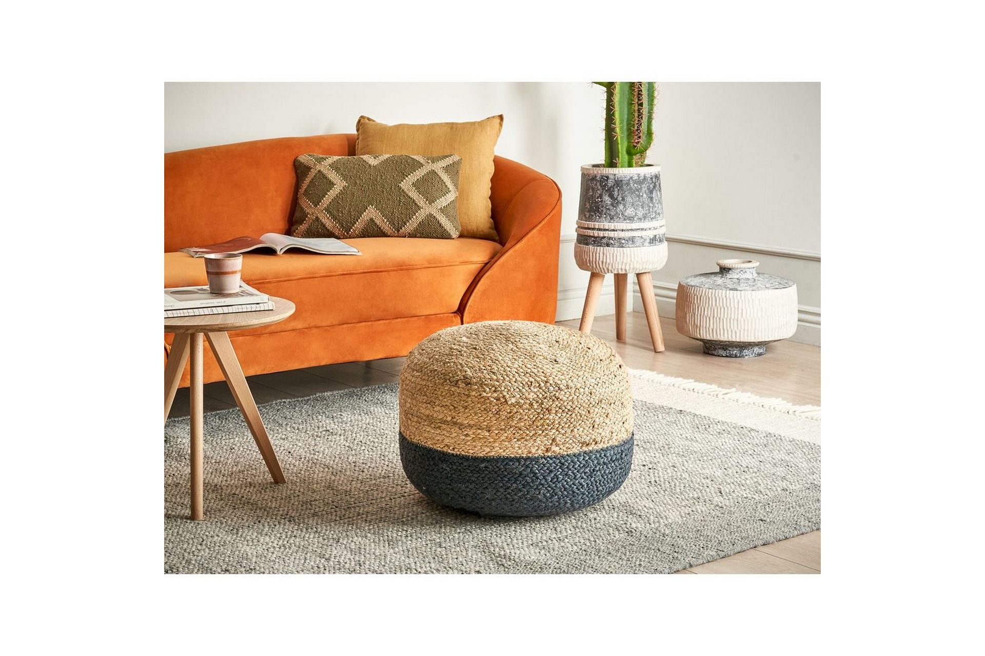 Sittepuff Duki Natur/beige/blå - Natur/beige/blå - Møbler - Stoler & lenestoler - Krakk - Puff