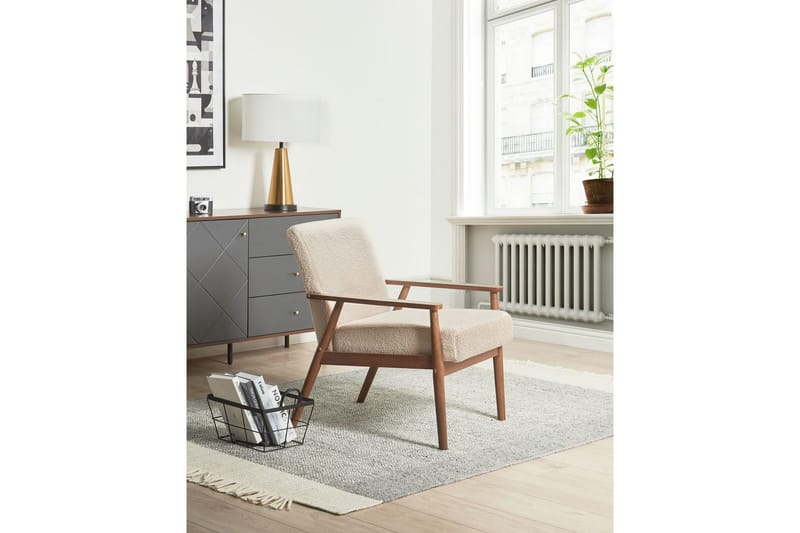Lenestol Esrum Beige/mørkt tre, Bouclé - Beige/mørkt tre, Bouclé - Møbler - Stoler & lenestoler - Lenestoler