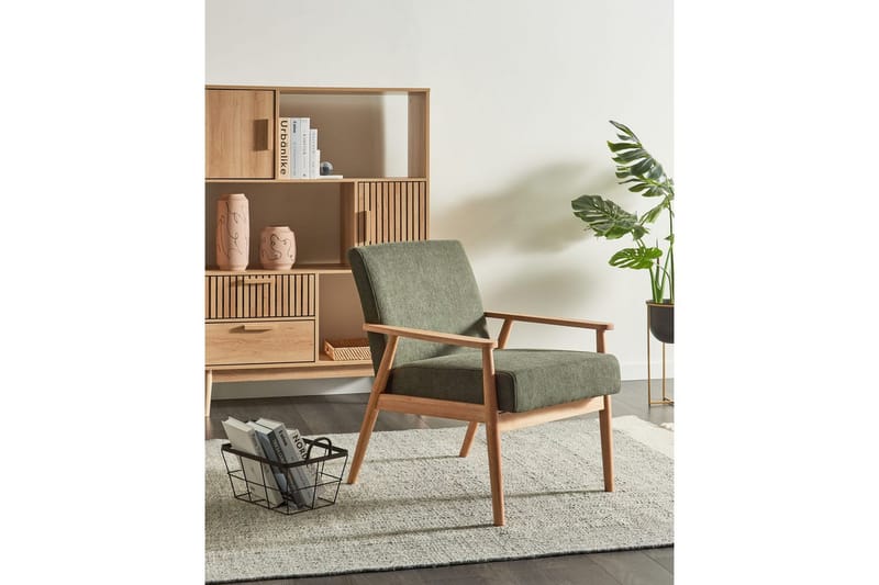 Lenestol Esrum Grønn/lyst tre, Polyester - Grønn/lyst tre, Polyester - Møbler - Stoler & lenestoler - Lenestoler