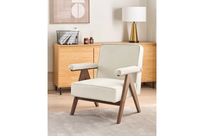 Lenestol Evje - Beige, mørkt tre - Møbler - Stoler & lenestoler - Lenestoler