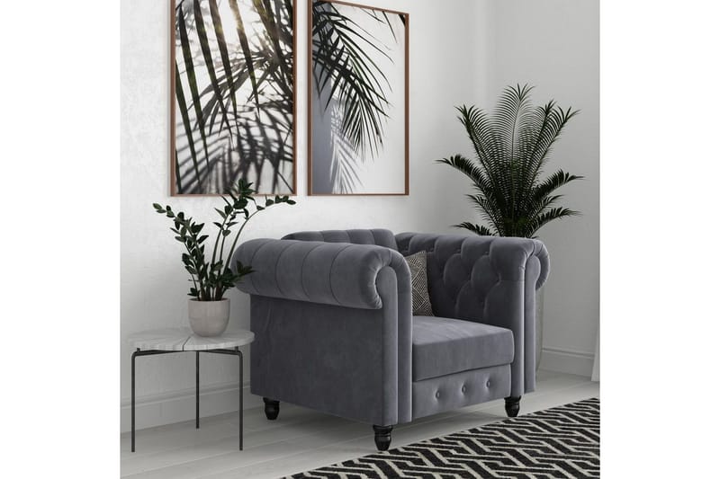 Lenestol Felix Antrasitt, Fløyel/Tre/Metall - Antrasitt, Fløyel/Tre/Metall - Møbler - Stoler & lenestoler - Lenestoler