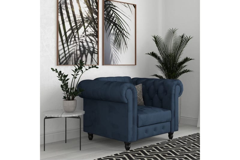 Lenestol Felix Blå, Fløyel/Tre/Metall - Blå, Fløyel/Tre/Metall - Møbler - Stoler & lenestoler - Lenestoler