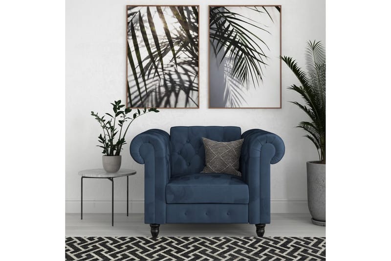 Lenestol Felix Blå, Fløyel/Tre/Metall - Blå, Fløyel/Tre/Metall - Møbler - Stoler & lenestoler - Lenestoler