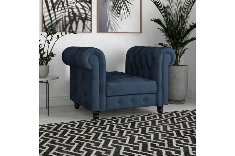 Lenestol Felix Blå, Fløyel/Tre/Metall - Blå, Fløyel/Tre/Metall - Møbler - Stoler & lenestoler - Lenestoler