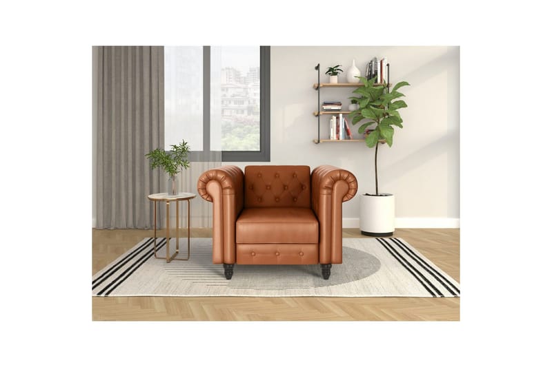 Lenestol Felix Kognac, PU/tre/metall - Kognac, PU/tre/metall - Møbler - Stoler & lenestoler - Lenestoler