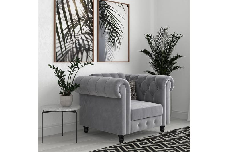 Lenestol Felix Lys grå, Fløyel/Tre/Metall - Lys grå, Fløyel/Tre/Metall - Møbler - Stoler & lenestoler - Lenestoler