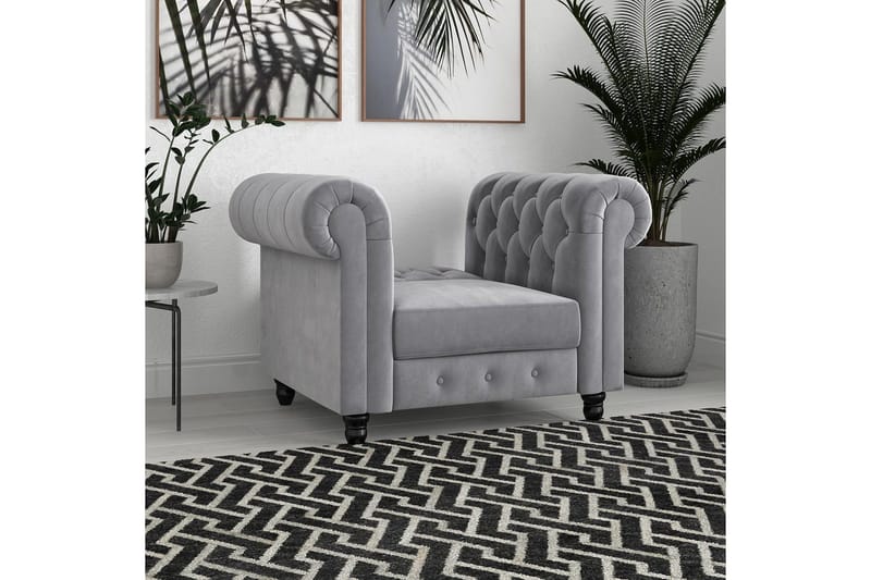 Lenestol Felix Lys grå, Fløyel/Tre/Metall - Lys grå, Fløyel/Tre/Metall - Møbler - Stoler & lenestoler - Lenestoler