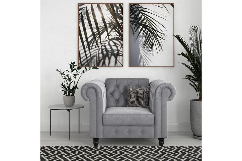 Lenestol Felix Lys grå, Fløyel/Tre/Metall - Lys grå, Fløyel/Tre/Metall - Møbler - Stoler & lenestoler - Lenestoler