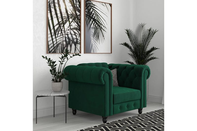 Lenestol Felix Mørk grønn, Fløyel/Tre/Metall - Mørk grønn, Fløyel/Tre/Metall - Møbler - Stoler & lenestoler - Lenestoler