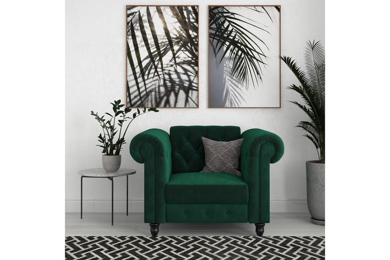 Lenestol Felix Mørk grønn, Fløyel/Tre/Metall - Mørk grønn, Fløyel/Tre/Metall - Møbler - Stoler & lenestoler - Lenestoler