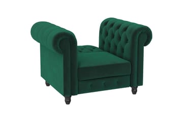 Lenestol Felix Mørk grønn, Fløyel/Tre/Metall - Mørk grønn, Fløyel/Tre/Metall - Møbler - Stoler & lenestoler - Lenestoler - Chesterfield lenestol