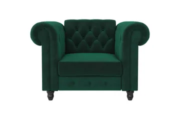 Lenestol Felix Mørk grønn, Fløyel/Tre/Metall - Mørk grønn, Fløyel/Tre/Metall - Møbler - Stoler & lenestoler - Lenestoler - Chesterfield lenestol