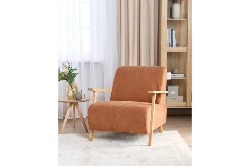 Lenestol Lesja - Oransje, lyst tre/Polyester - Møbler - Stoler & lenestoler - Lenestoler