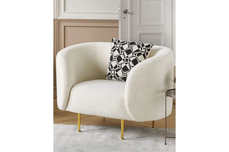 Lenestol Loen - Hvit, gull/Bouclé, Hvitt, gull/Bouclé, Hvit, gull/bouclé - Møbler - Stoler & lenestoler - Lenestoler