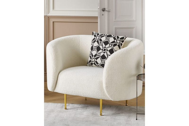 Lenestol Loen - Hvit, gull/Bouclé, Hvitt, gull/Bouclé, Hvit, gull/bouclé - Møbler - Stoler & lenestoler - Lenestoler