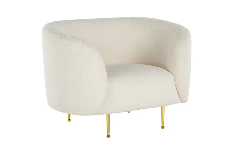 Lenestol Loen - Hvit, gull/Bouclé, Hvitt, gull/Bouclé, Hvit, gull/bouclé - Møbler - Stoler & lenestoler - Lenestoler