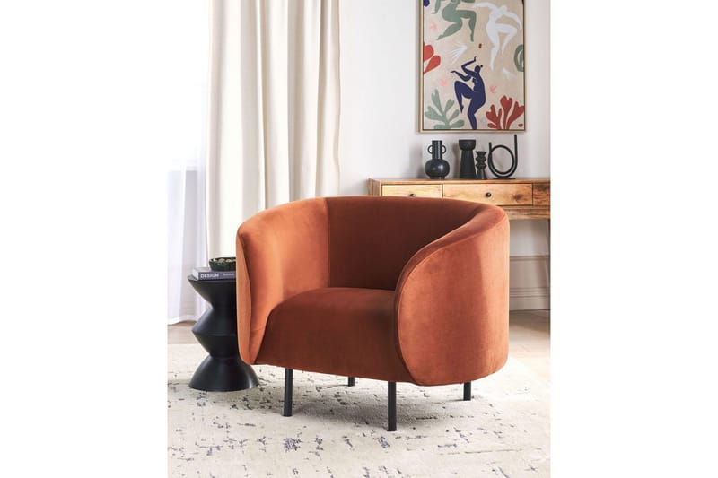 Lenestol Loen - Oransje, svart/Fløyel, Oransje, svart/fløyel - Møbler - Stoler & lenestoler - Lenestoler