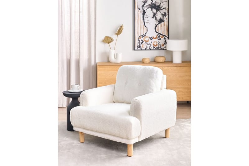 Lenestol Tuve - Hvit, lyst tre/Bouclé - Møbler - Stoler & lenestoler - Lenestoler