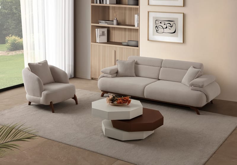 Ørelappstol Atelier Del Sofa Bonjo Walnut (80 x 78 x 80 cm) Beige - Beige - Møbler - Stoler & lenestoler - Lenestoler - Ørelappstol