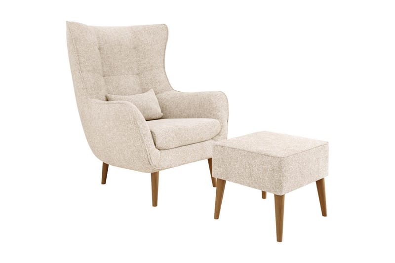 Lenestol LORD med Fotskammel - Beige - Møbler - Stoler & lenestoler - Lenestoler - Ørelappstol