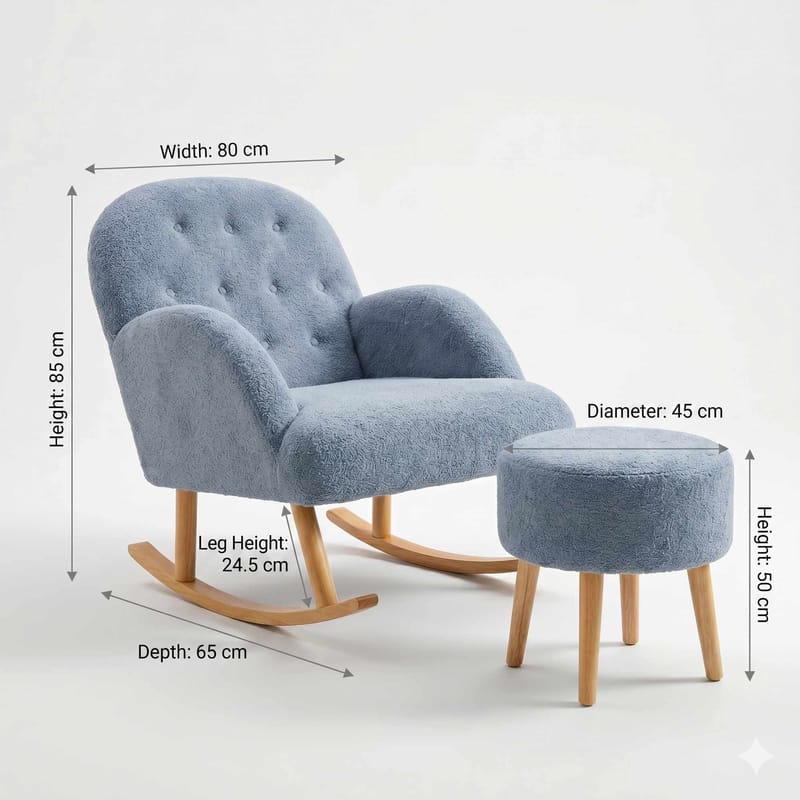 Ørelappstol- og puffesett (2 deler) Atelier Del Sofa Dugmeli (80 x 85 x 65 cm) Grå - Møbler - Stoler & lenestoler - Lenestoler