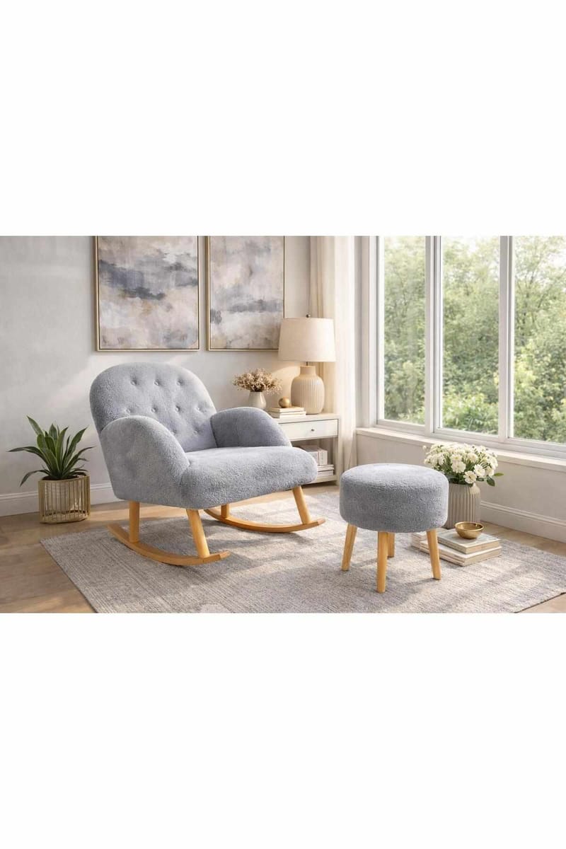 Ørelappstol- og puffesett (2 deler) Atelier Del Sofa Dugmeli (80 x 85 x 65 cm) Grå - Møbler - Stoler & lenestoler - Lenestoler