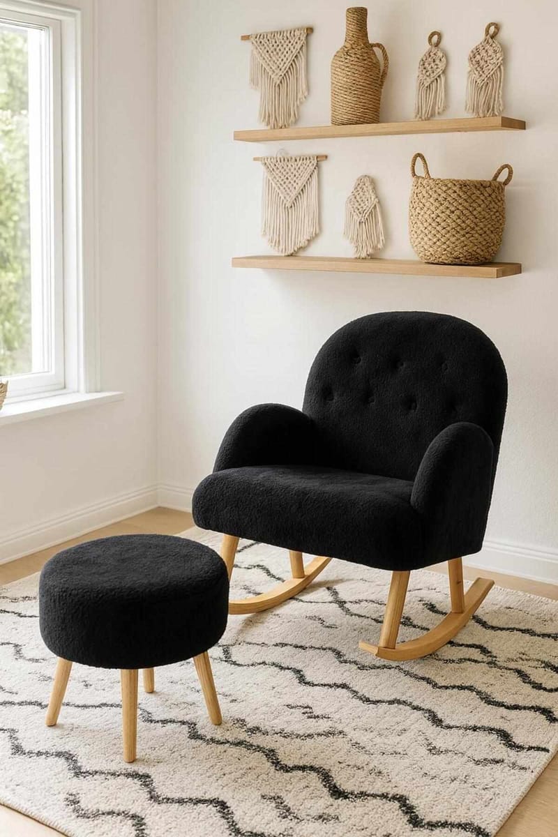 Ørelappstol- og puffesett (2 deler) Atelier Del Sofa Dugmeli (80 x 85 x 65 cm) Svart - Møbler - Stoler & lenestoler - Lenestoler