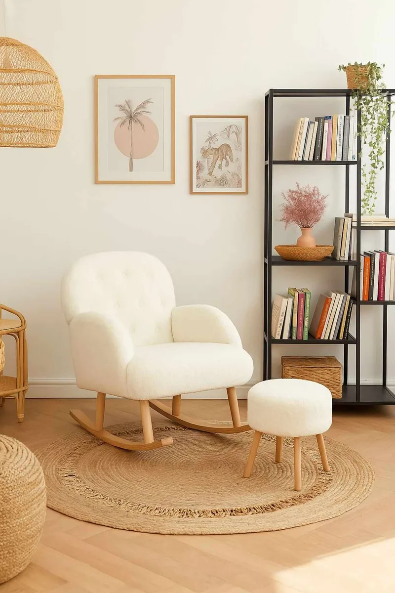 Ørelappstol- og puffesett (2 deler) Atelier Del Sofa Dugmeli (80 x 85 x 65 cm) Hvit - Møbler - Stoler & lenestoler - Lenestoler