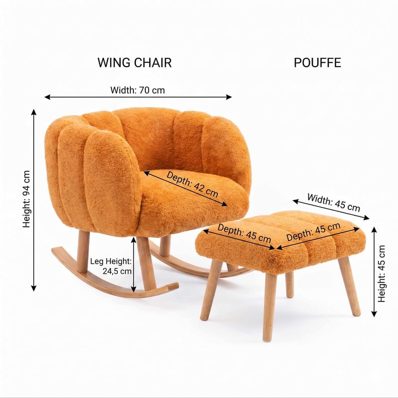 Ørelappstol- og puffesett (2 deler) Atelier Del Sofa Lotus (70 x 94 x 42 cm) Oransje - Møbler - Stoler & lenestoler - Lenestoler