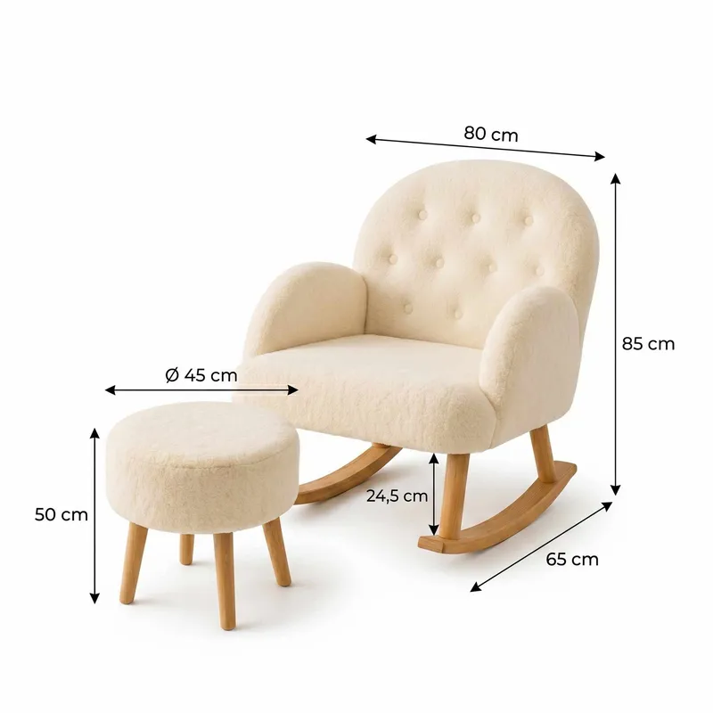 Ørelappstol- og puffesett (2 deler) Atelier Del Sofa Dugmeli (80 x 85 x 65 cm) Krem - Møbler - Stoler & lenestoler - Lenestoler