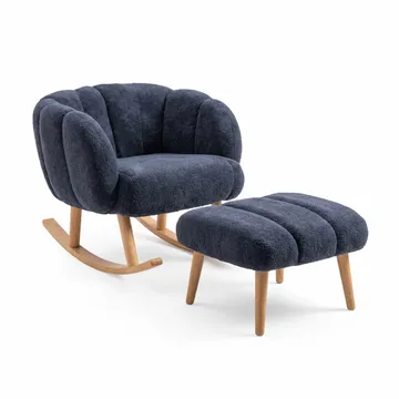 Ørelappstol- og puffesett (2 deler) Atelier Del Sofa Lotus (70 x 94 x 42 cm) Antrasitt