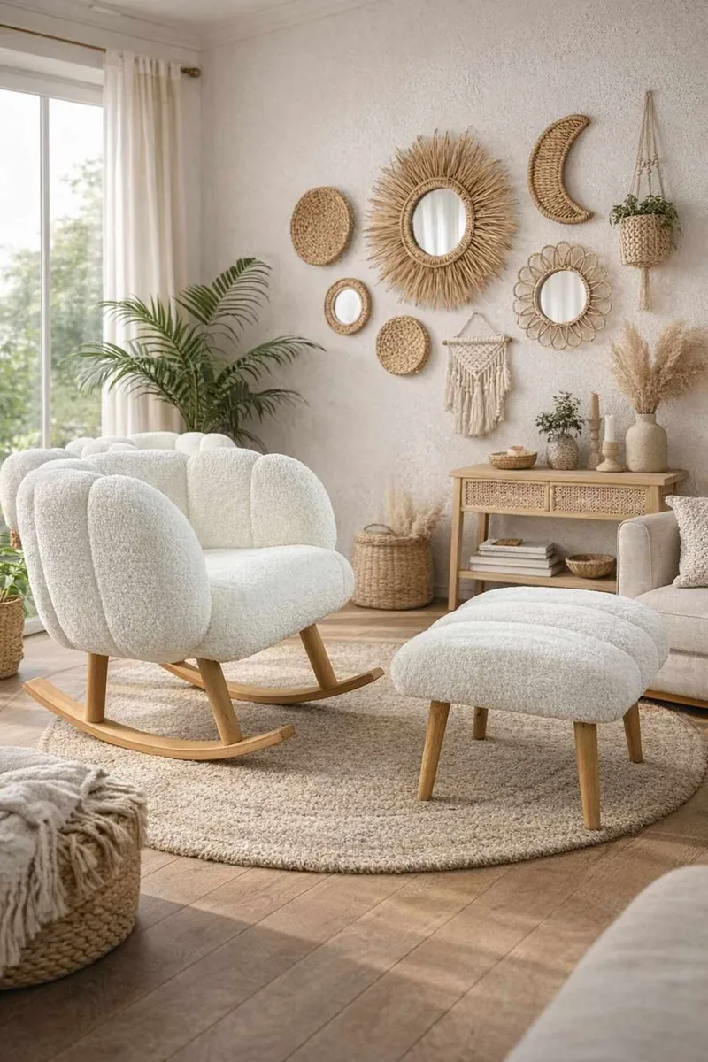 Ørelappstol- og puffesett (2 deler) Atelier Del Sofa Lotus (70 x 94 x 42 cm) Hvit - Møbler - Stoler & lenestoler - Lenestoler