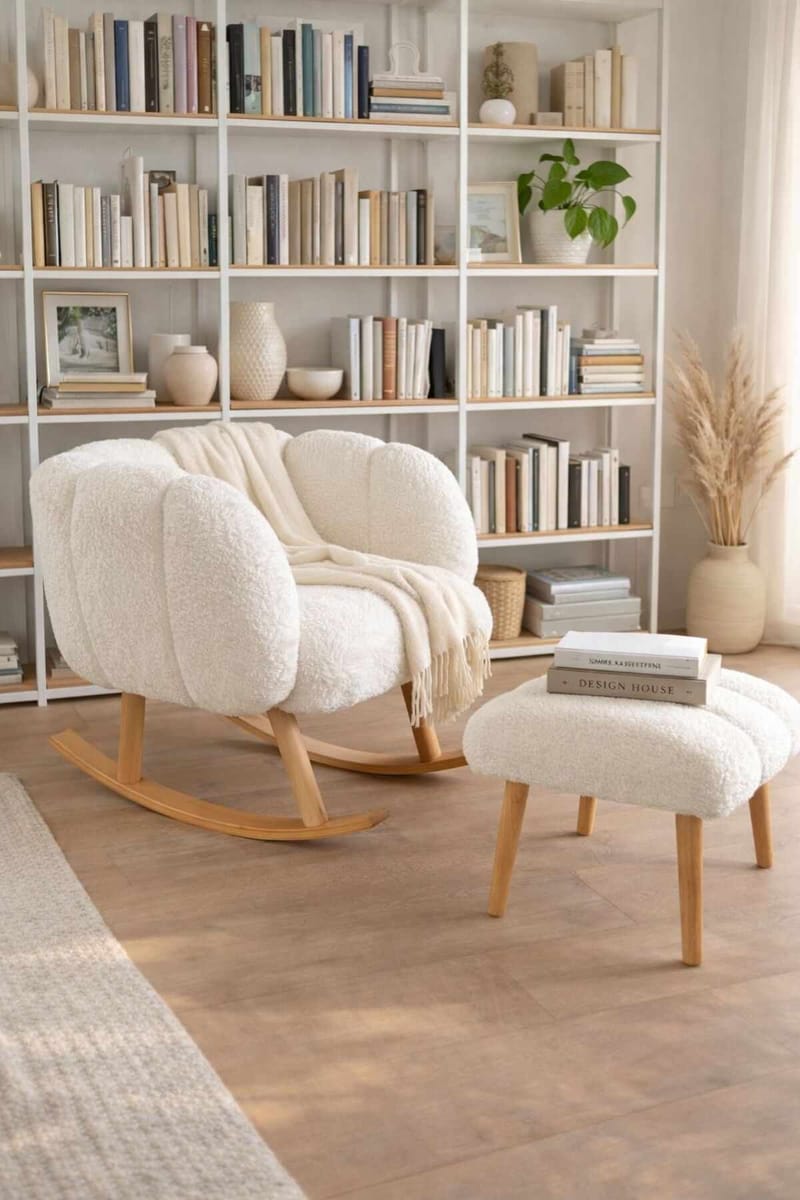 Ørelappstol- og puffesett (2 deler) Atelier Del Sofa Lotus (70 x 94 x 42 cm) Hvit - Møbler - Stoler & lenestoler - Lenestoler