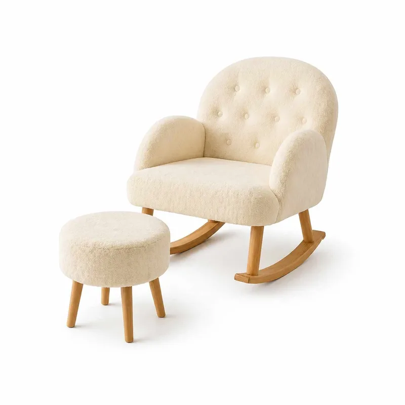 Ørelappstol- og puffesett (2 deler) Atelier Del Sofa Dugmeli (80 x 85 x 65 cm) Krem, undefined