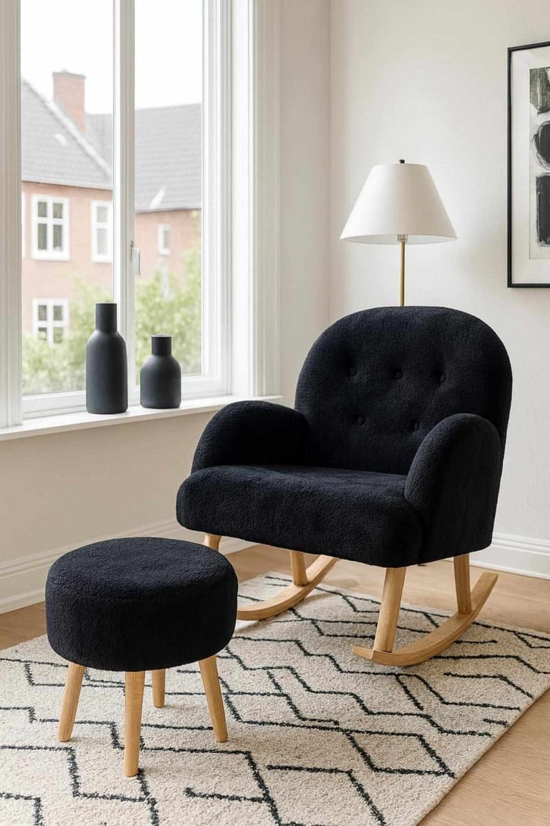 Ørelappstol- og puffesett (2 deler) Atelier Del Sofa Dugmeli (80 x 85 x 65 cm) Svart - Møbler - Stoler & lenestoler - Lenestoler