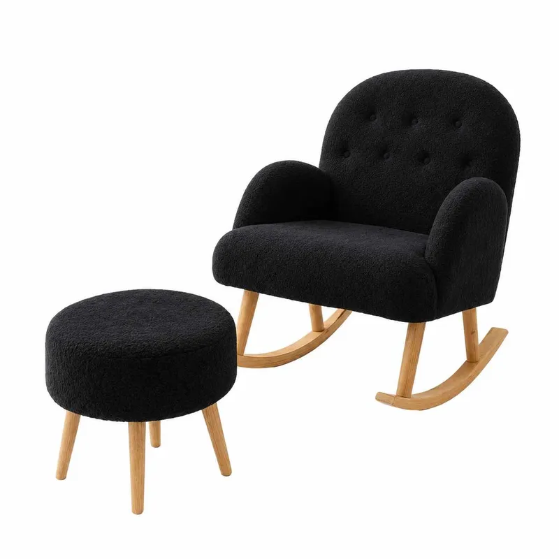 Ørelappstol- og puffesett (2 deler) Atelier Del Sofa Dugmeli (80 x 85 x 65 cm) Svart - Møbler - Stoler & lenestoler - Lenestoler